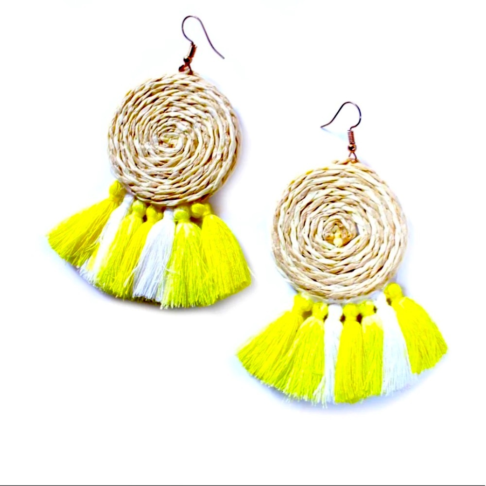 Handmade Statement Raffia Tassel Earrings 💛